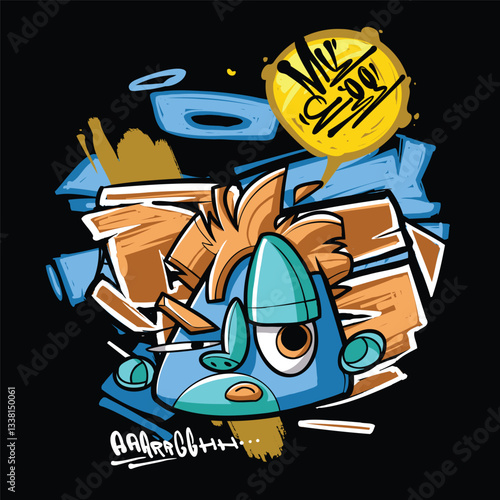 A vibrant and colorful graffiti-style vector illustration featuring a street art character with a snapback, hoodie, and sunglasses. Perfect for T-shirt designs, urban merchandise, and hip-hop-inspired