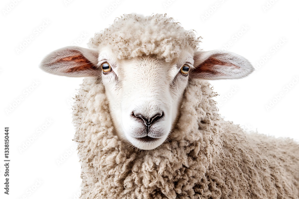 Curly-Haired Merino Sheep Full Texture Details Isolated. Curly-Haired Merino Sheep Full Texture Details Isolated.