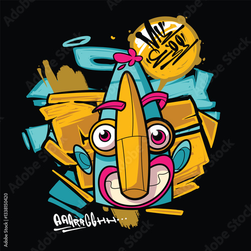 A vibrant and colorful graffiti-style vector illustration featuring a street art character with a snapback, hoodie, and sunglasses. Perfect for T-shirt designs, urban merchandise, and hip-hop-inspired