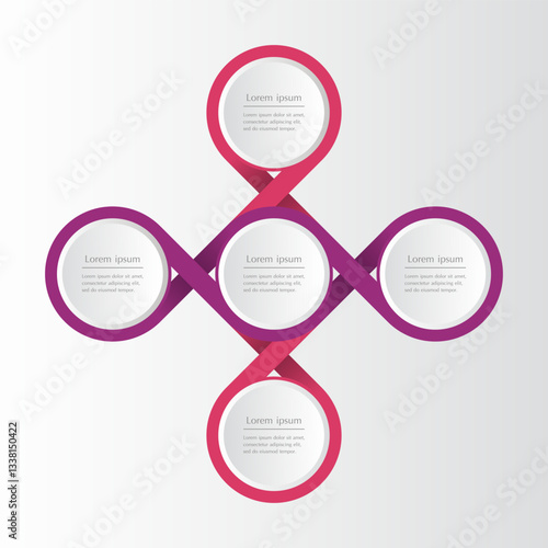 Vector infographic template with 4 or 5 steps, options, parts or processes. Presentation of teamwork or business processes. Concept of molecule or infinity sign.