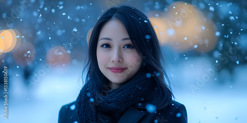 Blue Winter Jacket Covered in Snowflakes, Cold Weather Concept

