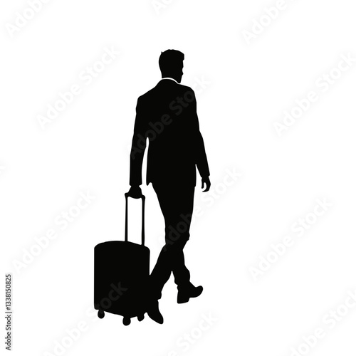 Businessman walking with suitcase in silhouette  