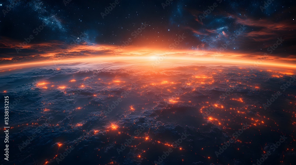 Vibrant global web concept with neon light connections spreading across the dark Earth Vibrant global web concept with neon light connections spreading across the dark Earth