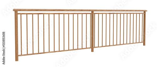 Fototapeta Naklejka Na Ścianę i Meble -  3D Rendered Wood Railing: Detailed design with symmetrical balusters and warm tones. Suited for construction & design.