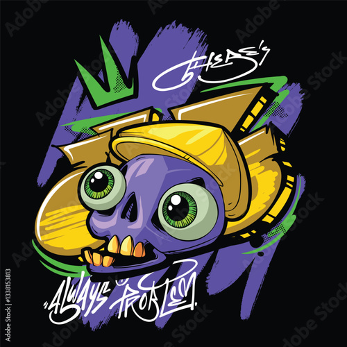 A vibrant and colorful graffiti-style vector illustration featuring a street art character