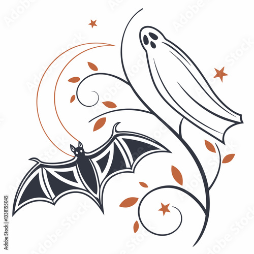 abstract floral Halloween bat and boo