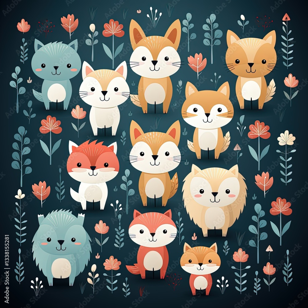 Fototapeta premium Whimsical Pastel-Colored Cute Animal Background