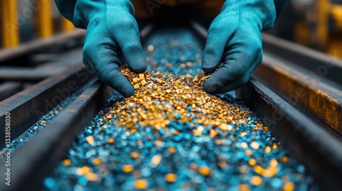 Precious Metal Recycling: A Close-Up View of Gold and Other Metals Being Sorted