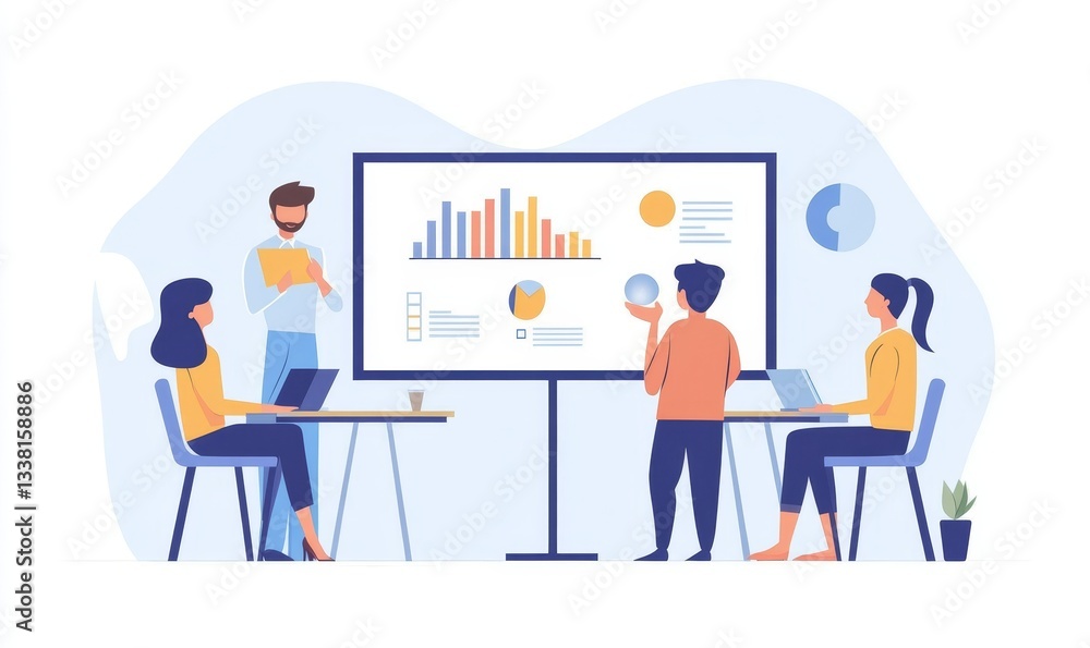 Training, education or business people in presentation for sales report or financial analysis in office. Teaching, leadership or manager planning in a Training, education or business people in presentation for sales report or financial analysis in office. Teaching, leadership or manager planning in a