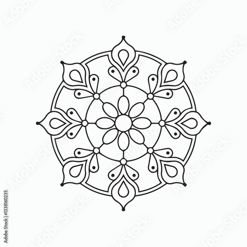 Mandala for Coloring Book Page. Simple Mandala Coloring book line art vector illustration. Abstract floral pattern