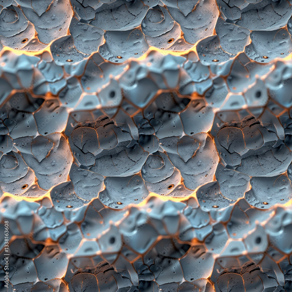 Obraz premium Glowing Stone Texture, abstract style in gray and orange colors, seamless background for fantasy game design