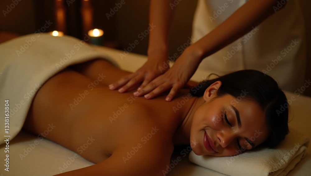 Obraz premium Woman laying on stomach enjoying a spa treatment on her back in spa center