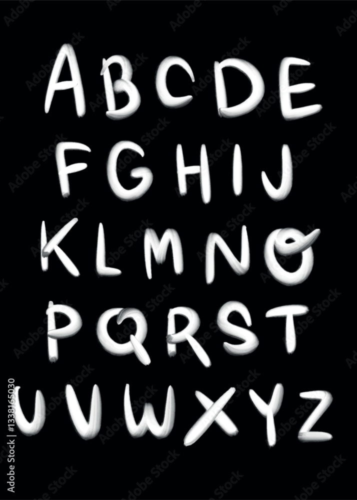 Alphabet letters in white on a black background Alphabet letters in white on a black background
