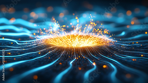 Wallpaper Mural A vibrant explosion of golden light surrounded by flowing blue waves, creating a dynamic and energetic visual effect Torontodigital.ca