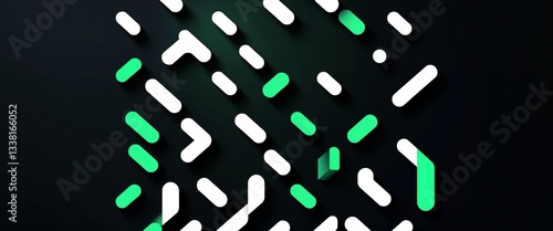 Wallpaper Mural white to green random geometric shapes pattern glowing on plain black dark background abstract illustration Torontodigital.ca