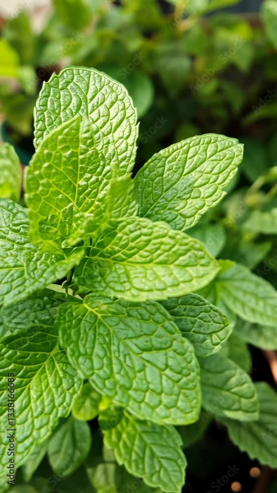 Fresh green mint leaves growing abundantly in a sunny garden during late spring Fresh green mint leaves growing abundantly in a sunny garden during late spring