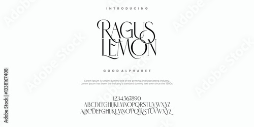 Ragus Lemon Abstract Fashion font alphabet. Minimal modern urban fonts for logo, brand etc. Typography typeface uppercase lowercase and number. vector illustration
