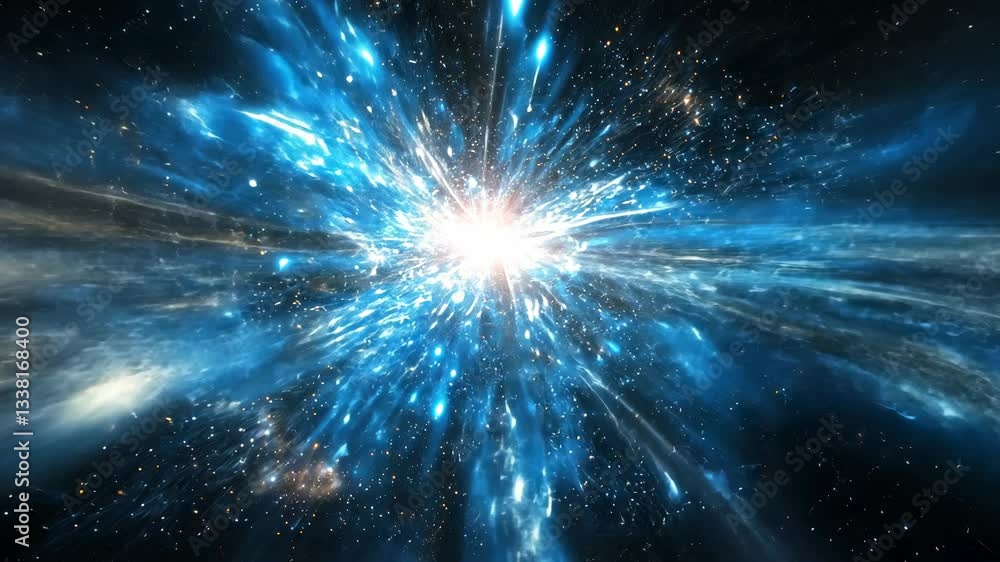 A vibrant, abstract, and luminous depiction of a cosmic burst, with sparkling stars and brilliant blue light. A vibrant, abstract, and luminous depiction of a cosmic burst, with sparkling stars and brilliant blue light.