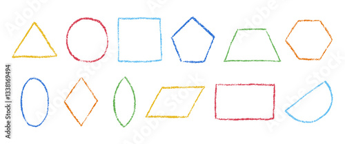 Wallpaper Mural Hand drawn geometric shapes with crayon brush texture. Colored pencil outline figures. Circle, triangle, square, trapezoid, rhombus and other. Vector illustration isolated on a white background. Torontodigital.ca