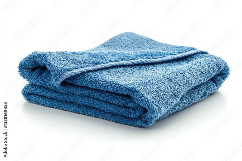 Soft, folded blue towel showcasing texture and vibrant color for Soft, folded blue towel showcasing texture and vibrant color for