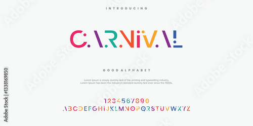 Carnival Modern minimal abstract alphabet fonts. Typography technology, electronic, movie, digital, music, future, logo creative font. vector illustration