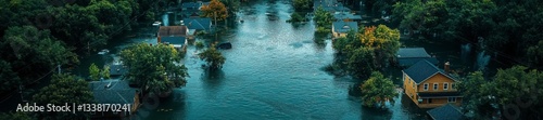 Devastating Flood Waters Engulf a Serene Residential Area. Generative AI