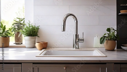 Modern Kitchen Sink Design Chrome Faucet White Countertop Minimalist Decor 
