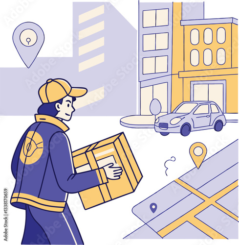 Package delivery service with courier and tracking map