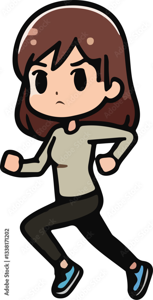 Cartoon woman character action, tired, emotions, running, walking, standing Cartoon woman character action, tired, emotions, running, walking, standing