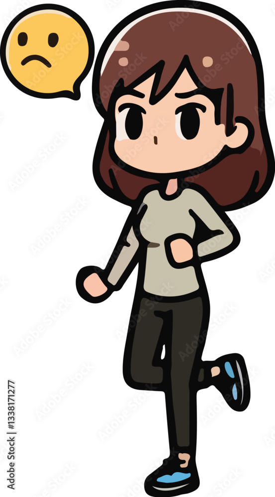 Cartoon woman character action, tired, emotions, running, walking, standing Cartoon woman character action, tired, emotions, running, walking, standing