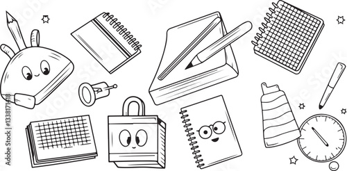 Cartoon school supplies illustration