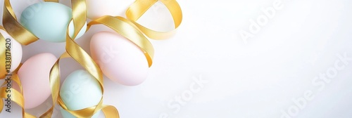 Pastel Eggs With Gold Ribbons Depict Festive Beauty.