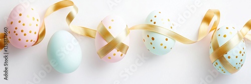 Colorful Dotted Eggs With Gold Ribbon, Festive Decor