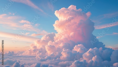 A stunning blue sky adorned with pink clouds. The sky serves as an ideal backdrop for a breathtaking sunset.