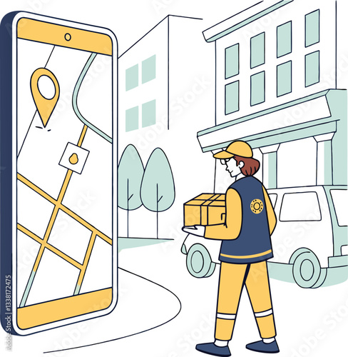 Package delivery service with courier and tracking map