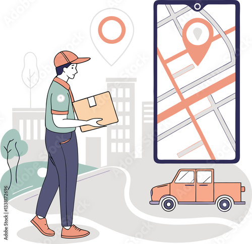 Package delivery service with courier and tracking map