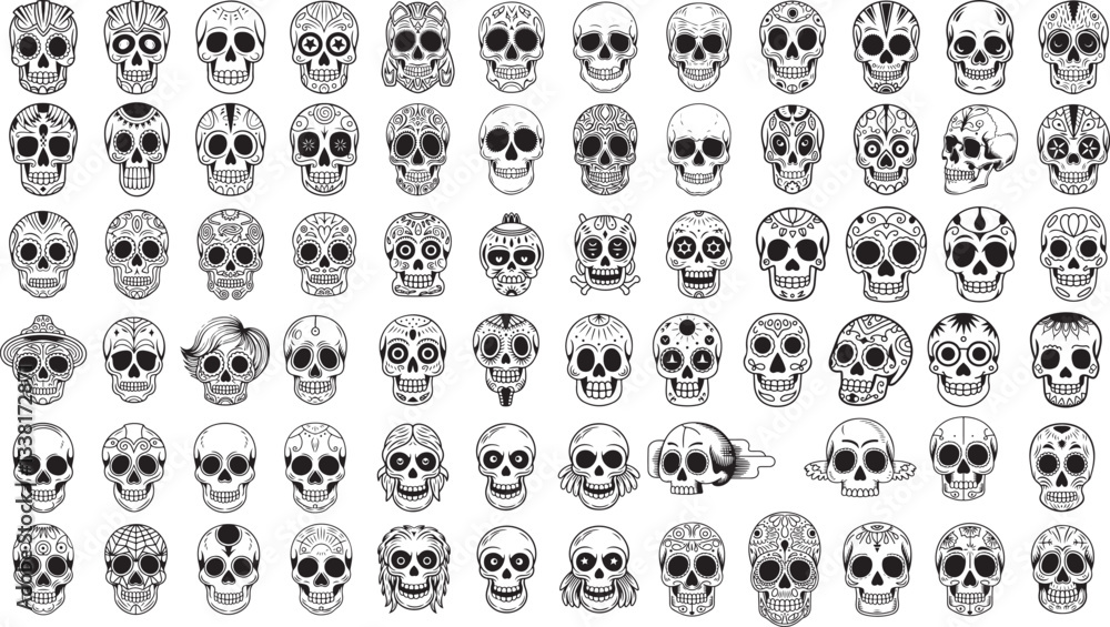 Set of Hand drawn Skulls silhouette Set of Hand drawn Skulls silhouette