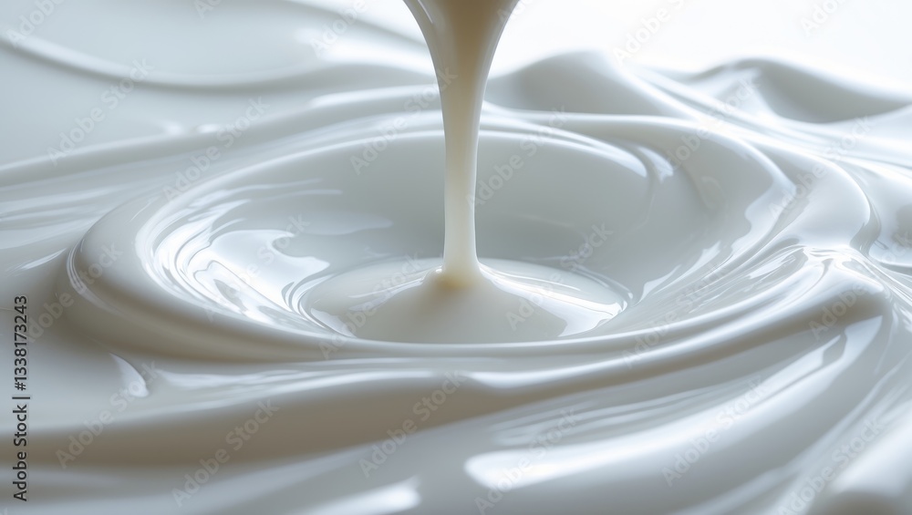 A close-up view of the milk pouring area. Waves and splashes. A close-up view of the milk pouring area. Waves and splashes.