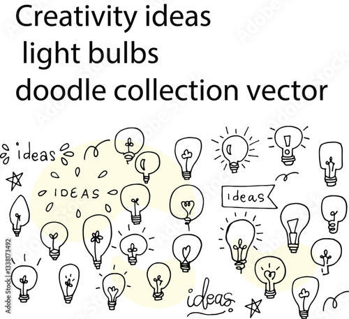 Creativity ideas light bulbs doodle collection vector 
