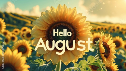Obraz na płótnie Hello August on sunflower backdrop