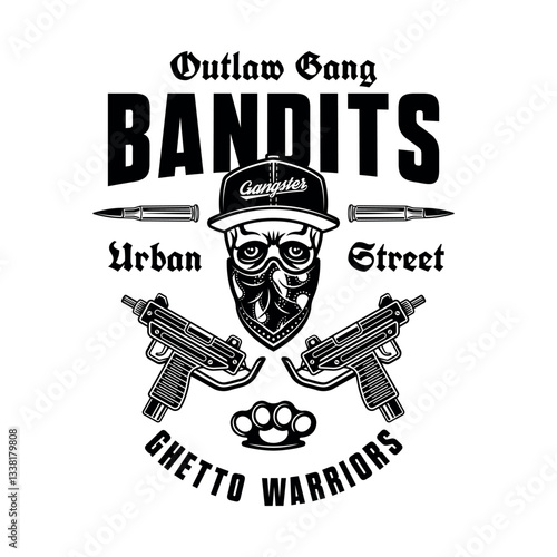 Bandits ghetto gangsters vector thematic emblem in vintage monochrome style isolated on white