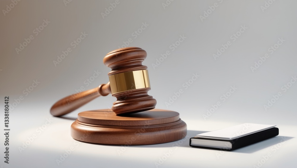 A wooden judge gavel and sound block placed on a white background. A wooden judge gavel and sound block placed on a white background.