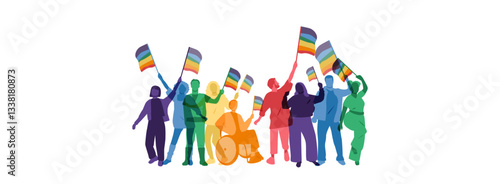 Different people with flags. Pride Month concept.