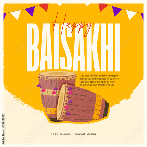 Happy Baisakhi Flat Social Media Template