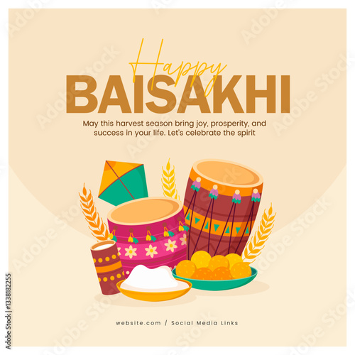 Hand drawn baisakhi illustration with flat background
