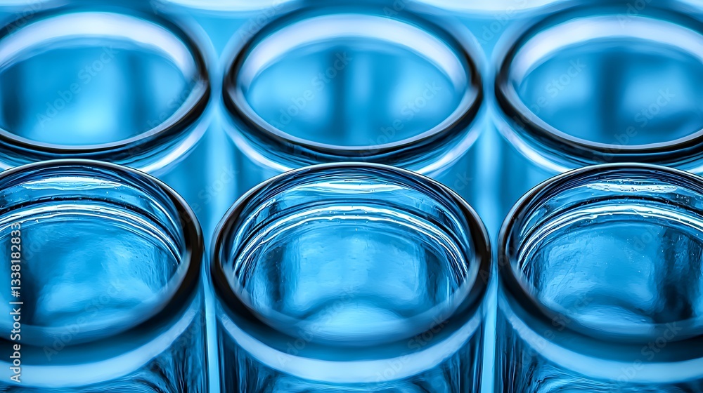 Blue Glass Cylindrical Containers Close-up Blue Glass Cylindrical Containers Close-up