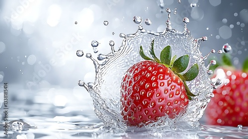 Strawberry in a water splash forming a crown shape