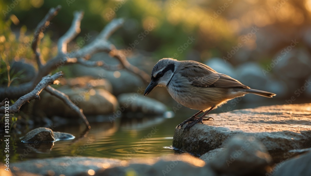 Fototapeta premium A closeup image of a bird perched on a stone surface during the day with a blurred background.