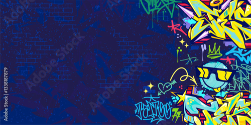 Trendy Abstract Colorful Urban Street Art Graffiti Style Vector Illustration Background Template