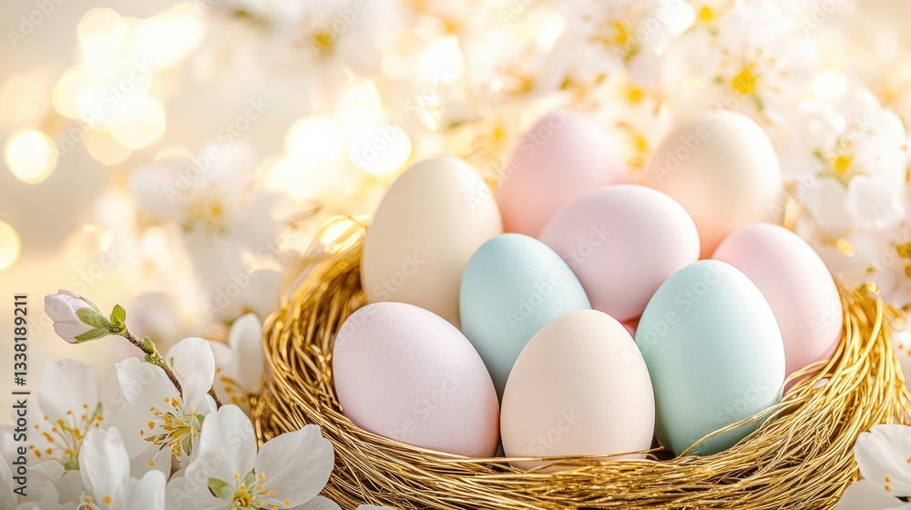 Delicate Pastel Eggs Presented In A Nest Of White Petals Delicate Pastel Eggs Presented In A Nest Of White Petals